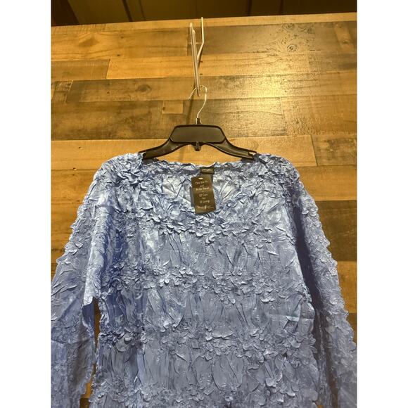 Origami Magic Scarf Women’s Blouse – Solid Blue, 3/4 Sleeve, One Size - Picture 4 of 7